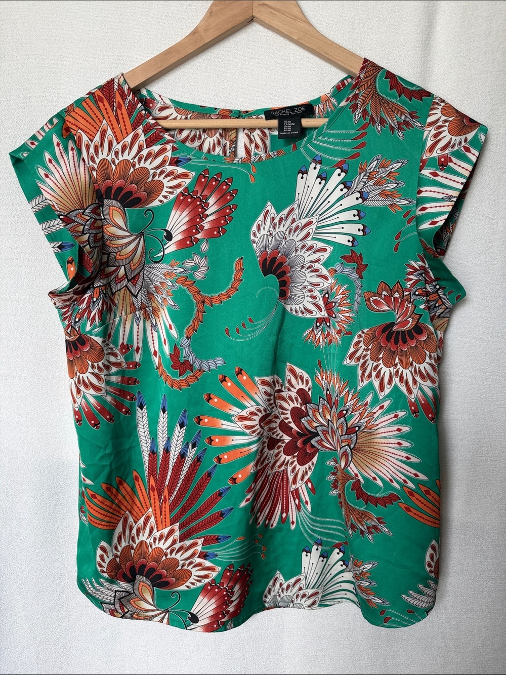 Rachel Zoe Green Floral Print Cap-Sleeve Blouse women’s size M